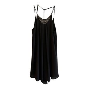 Astr Women's Cocktail Slip Dress Sz SM Black Mini Gold Studded Neckline Wedding…